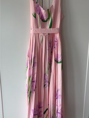 Pink Floral Squareneck, Pleated Dress